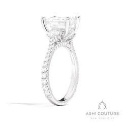 Bridal 3-Stone Diamond Emerald Semi-Mount Engagement Ring With Round Side Diamonds in White Gold