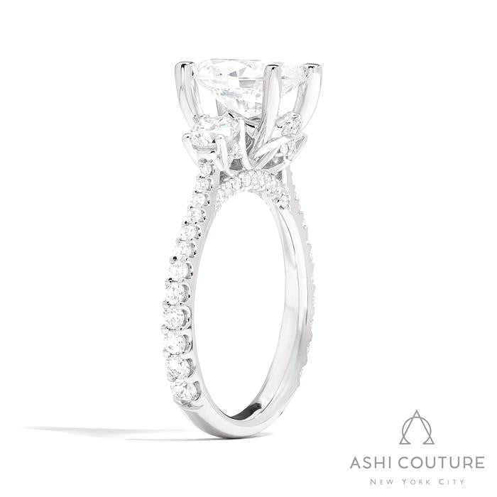 Bridal 3-Stone Diamond Oval Semi-Mount Engagement Ring With Round Side Diamonds in White Gold