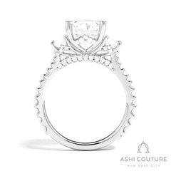 Bridal 3-Stone Diamond Round Semi-Mount Engagement Ring With Round Side Diamonds in White Gold
