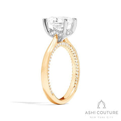 Bridal Solitaire Oval Semi-Mount Engagement Ring in Yellow and White Gold