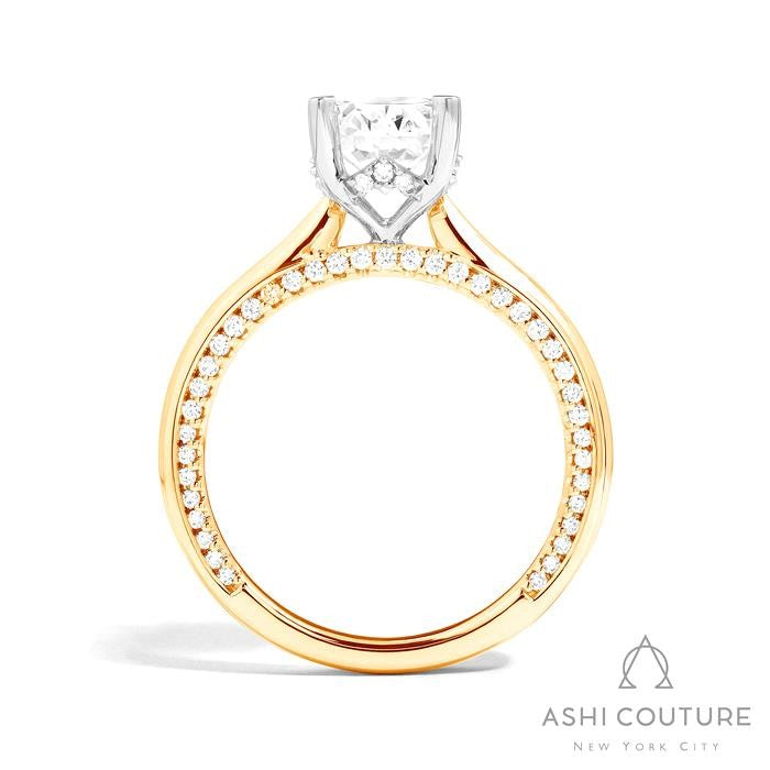 Bridal Solitaire Oval Semi-Mount Engagement Ring in Yellow and White Gold