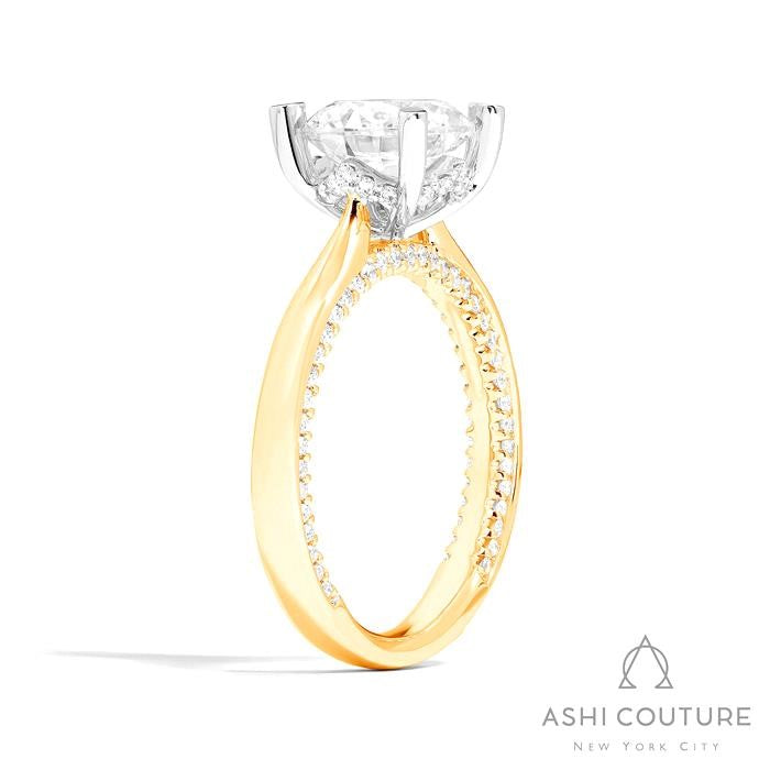 Bridal Solitaire Round Semi-Mount Engagement Ring in Yellow and White Gold