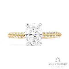 Bridal Knife-Edge Oval Semi-Mount Engagement Ring in Yellow and White Gold