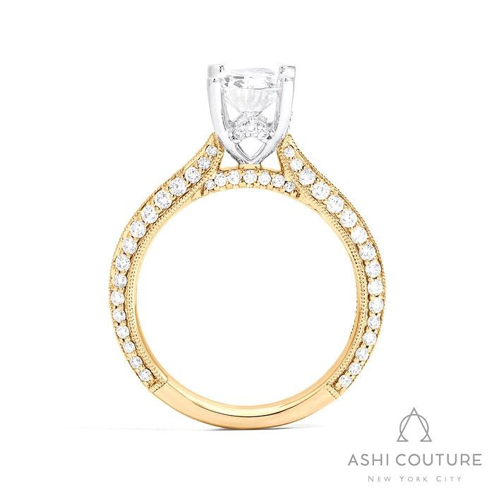 Bridal Knife-Edge Oval Semi-Mount Engagement Ring in Yellow and White Gold
