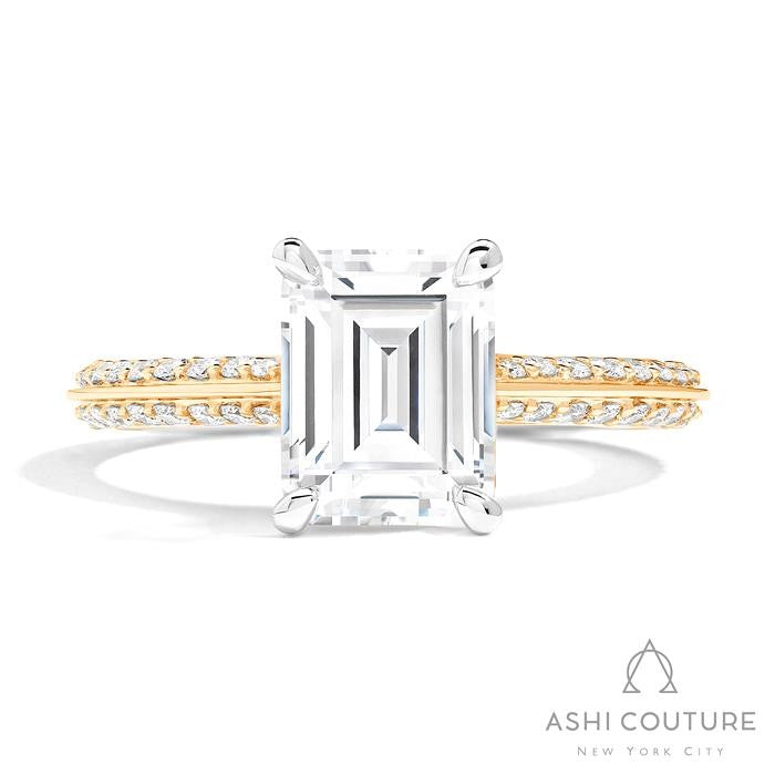 Bridal Knife-Edge Emerald Semi-Mount Engagement Ring in Yellow and White Gold