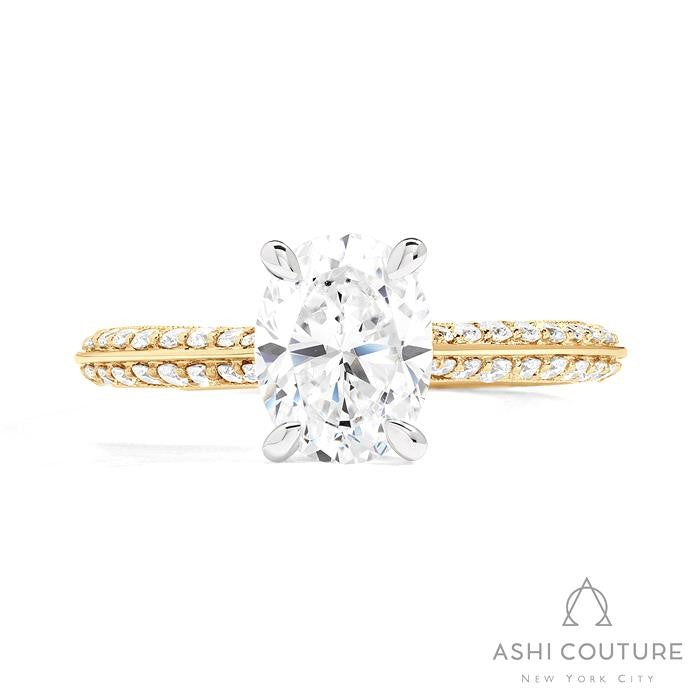Bridal Knife-Edge Oval Semi-Mount Engagement Ring in Yellow and White Gold