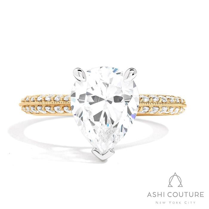 Bridal Knife-Edge Pear Semi-Mount Engagement Ring in Yellow and White Gold