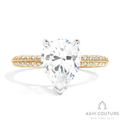 Bridal Knife-Edge Pear Semi-Mount Engagement Ring in Yellow and White Gold