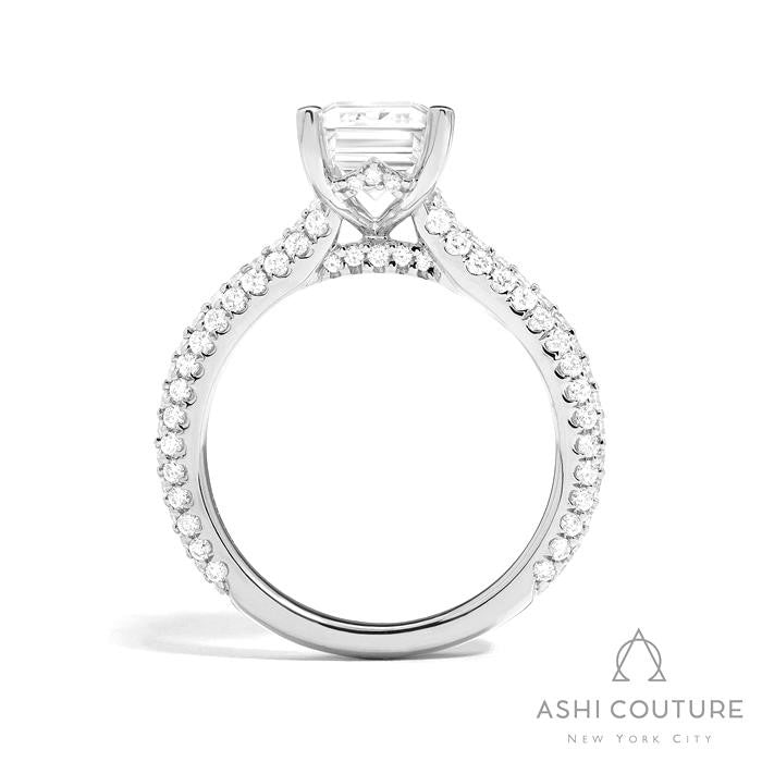 Bridal 3-Row Pave Emerald Semi-Mount Engagement Ring in White Gold