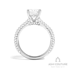 Bridal 3-Row Pave Emerald Semi-Mount Engagement Ring in White Gold