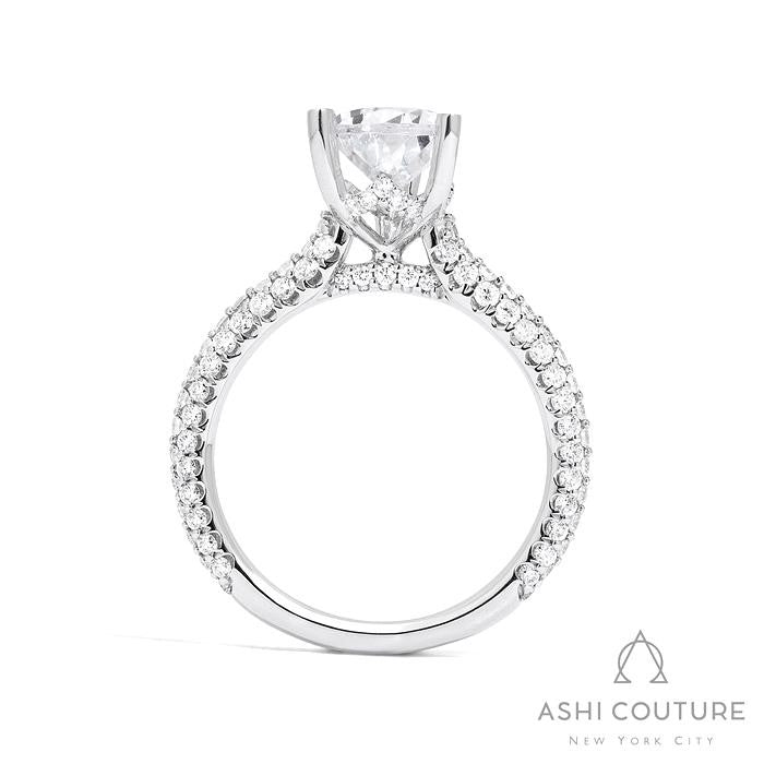 Bridal 3-Row Pave Pear Semi-Mount Engagement Ring in White Gold