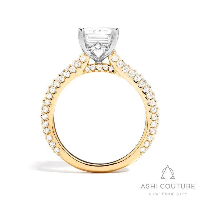 Bridal 3-Row Pave Emerald Semi-Mount Engagement Ring in Yellow and White Gold