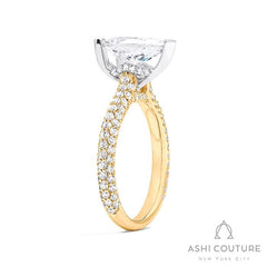 Bridal 3-Row Pave Pear Semi-Mount Engagement Ring in Yellow and White Gold