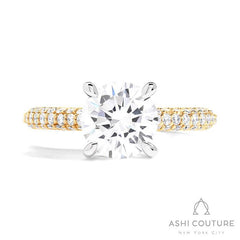 Bridal 3-Row Pave Round Semi-Mount Engagement Ring in Yellow and White Gold
