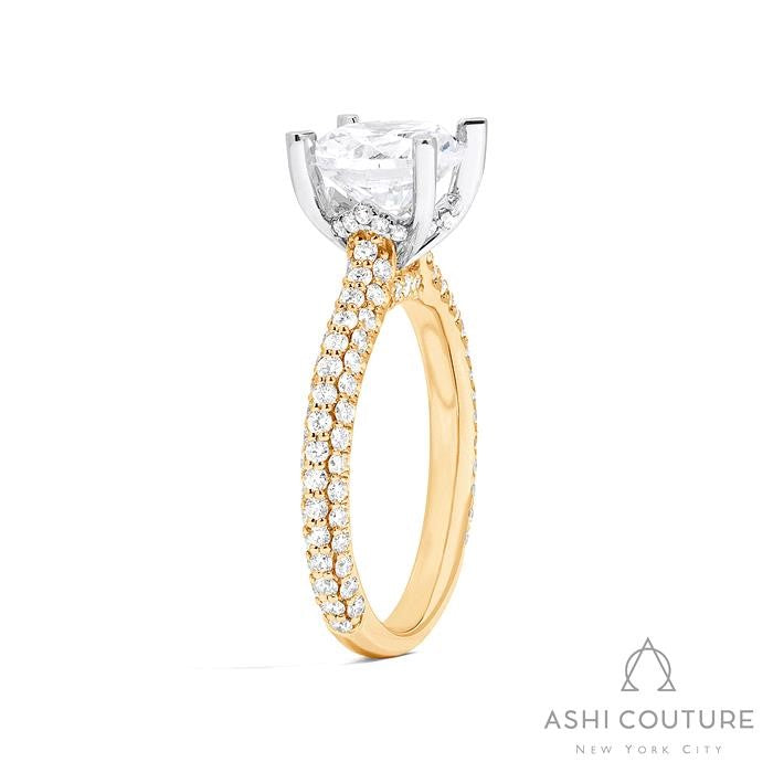 Bridal 3-Row Pave Round Semi-Mount Engagement Ring in Yellow and White Gold
