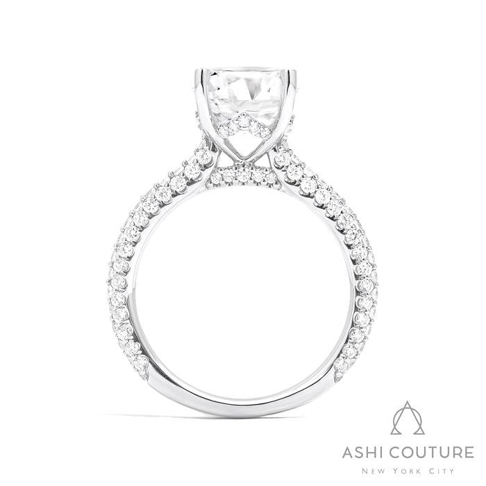 Bridal 3-Row Pave Round Semi-Mount Engagement Ring in White Gold
