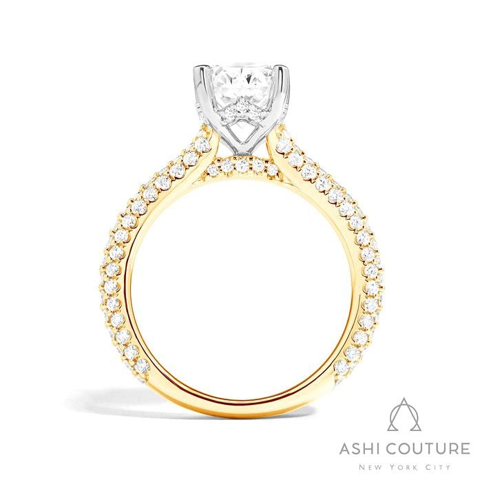 Bridal 3-Row Pave Oval Semi-Mount Engagement Ring in Yellow and White Gold