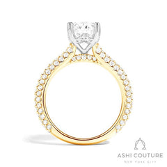 Bridal 3-Row Pave Oval Semi-Mount Engagement Ring in Yellow and White Gold