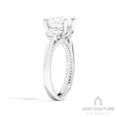 Bridal 3-Stone Round Semi-Mount Engagement Ring With Round Side Diamonds in White Gold