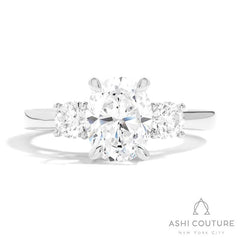 Bridal 3-Stone Oval Semi-Mount Engagement Ring With Round Side Diamonds in White Gold