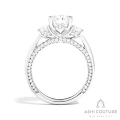 Bridal 3-Stone Oval Semi-Mount Engagement Ring With Round Side Diamonds in White Gold
