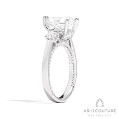 Bridal 3-Stone Pear Semi-Mount Engagement Ring With Round Side Diamonds in White Gold