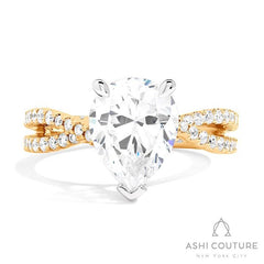 Bridal Bypass Pear Semi-Mount Engagement Ring in Yellow and White Gold
