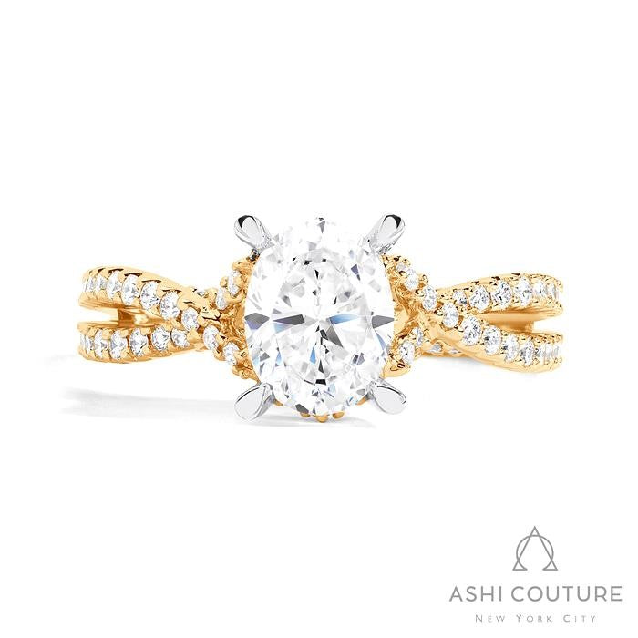 Bridal Bypass Oval Semi-Mount Engagement Ring in Yellow and White Gold