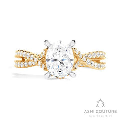 Bridal Bypass Oval Semi-Mount Engagement Ring in Yellow and White Gold