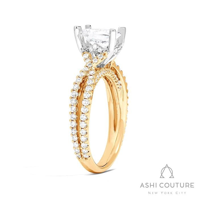 Bridal Bypass Oval Semi-Mount Engagement Ring in Yellow and White Gold