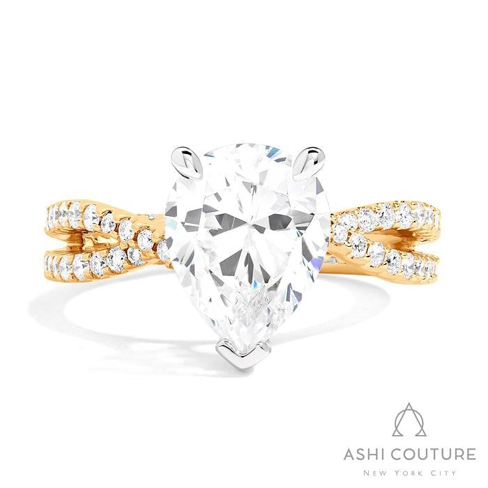 Bridal Bypass Pear Semi-Mount Engagement Ring in Yellow and White Gold