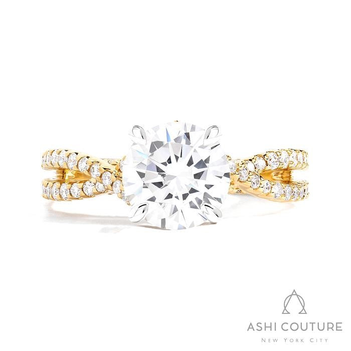 Bridal Bypass Round Semi-Mount Engagement Ring in Yellow and White Gold