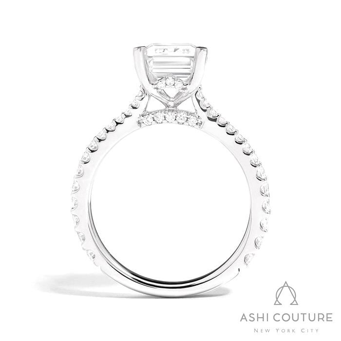 Bridal Classic Diamond Pave Emerald Semi-Mount Engagement Ring in White Gold