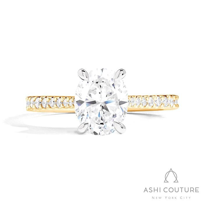 Bridal Classic Diamond Pave Oval Semi-Mount Engagement Ring in Yellow and White Gold