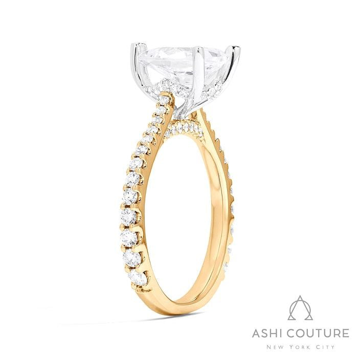 Bridal Classic Diamond Pave Pear Semi-Mount Engagement Ring in Yellow and White Gold