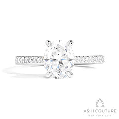 Bridal Classic Diamond Pave Oval Semi-Mount Engagement Ring in White Gold