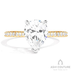 Bridal Classic Diamond Pave Pear Semi-Mount Engagement Ring in Yellow and White Gold