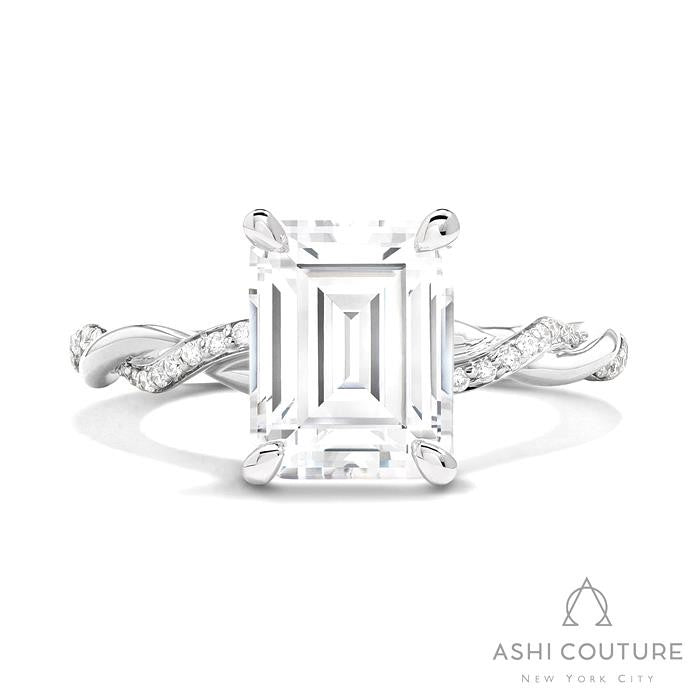 Bridal Alternate Diamond Twisted Emerald Semi-Mount Engagement Ring in White Gold