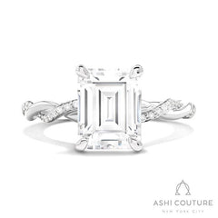 Bridal Alternate Diamond Twisted Emerald Semi-Mount Engagement Ring in White Gold