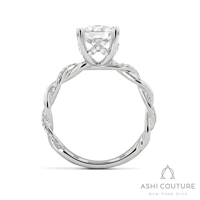 Bridal Alternate Diamond Twisted Round Semi-Mount Engagement Ring in White Gold
