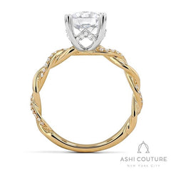 Bridal Alternate Diamond Twisted Round Semi-Mount Engagement Ring in Yellow and White Gold