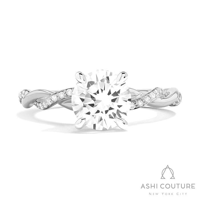 Bridal Alternate Diamond Twisted Round Semi-Mount Engagement Ring in White Gold