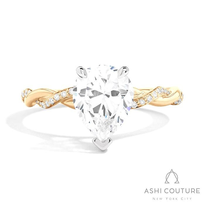 Bridal Alternate Diamond Twisted Pear Semi-Mount Engagement Ring in Yellow and White Gold