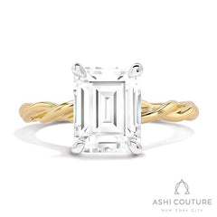 Bridal Emerald Twisted Semi-Mount Engagement Ring in Yellow and White Gold
