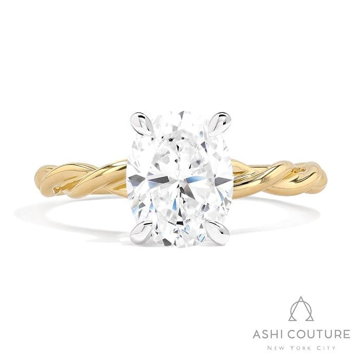 Bridal Oval Twisted Semi-Mount Engagement Ring in Yellow and White Gold