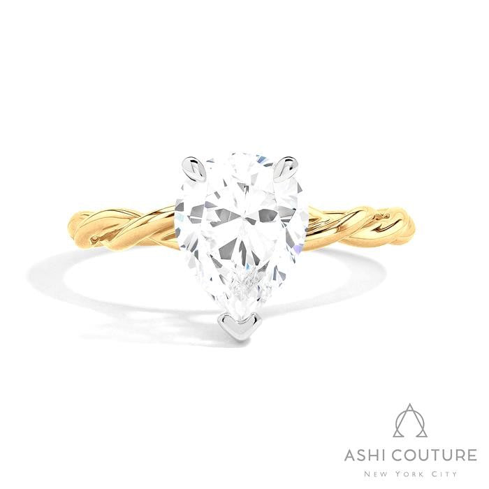 Bridal Pear Twisted Semi-Mount Engagement Ring in Yellow and White Gold