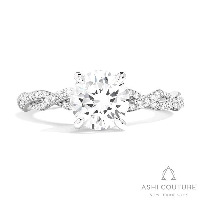 Bridal Diamond Twisted Round Semi-Mount Engagement Ring in White Gold