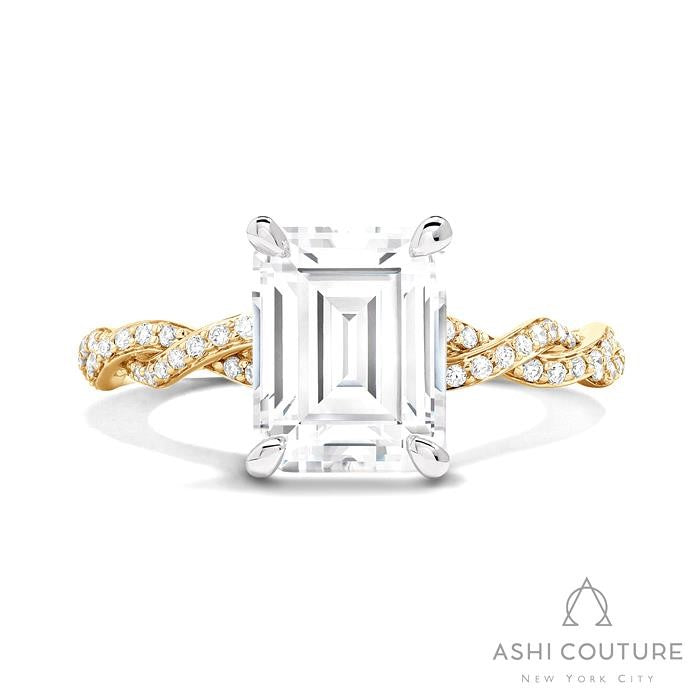 Bridal Diamond Twisted Emerald Semi-Mount Engagement Ring in Yellow and White Gold
