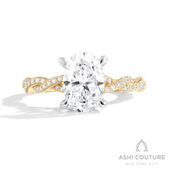 Bridal Diamond Twisted Oval Semi-Mount Engagement Ring in Yellow and White Gold