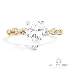 Bridal Diamond Twisted Pear Semi-Mount Engagement Ring in Yellow and White Gold